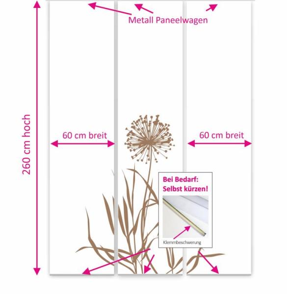 Flächenvorhang Allium 24  blanco Cappuccino - 3teiliges Set Flächenvorhang 3er Set, Schiebegardine, Schiebegardinen, blickdicht, Flächenvorhang blickdicht, Schiebevorhang,